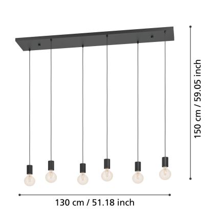 Eglo - Lámpara colgante 6xE27/40W/230V negro