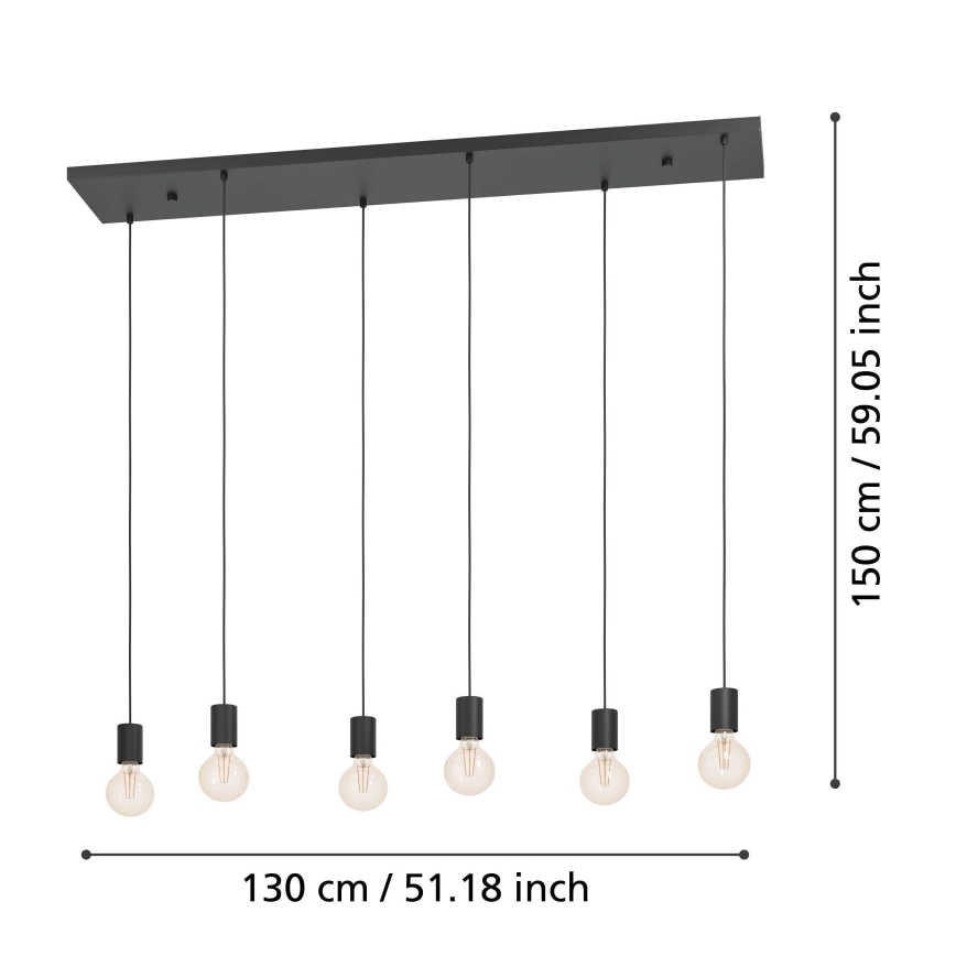 Eglo - Lámpara colgante 6xE27/40W/230V negro