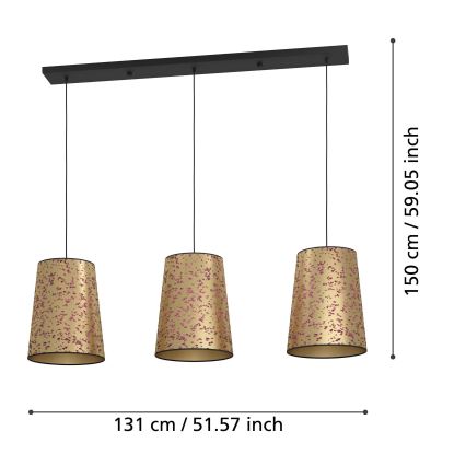 Eglo - Lámpara colgante 3xE27/25W/230V dorado/rosa
