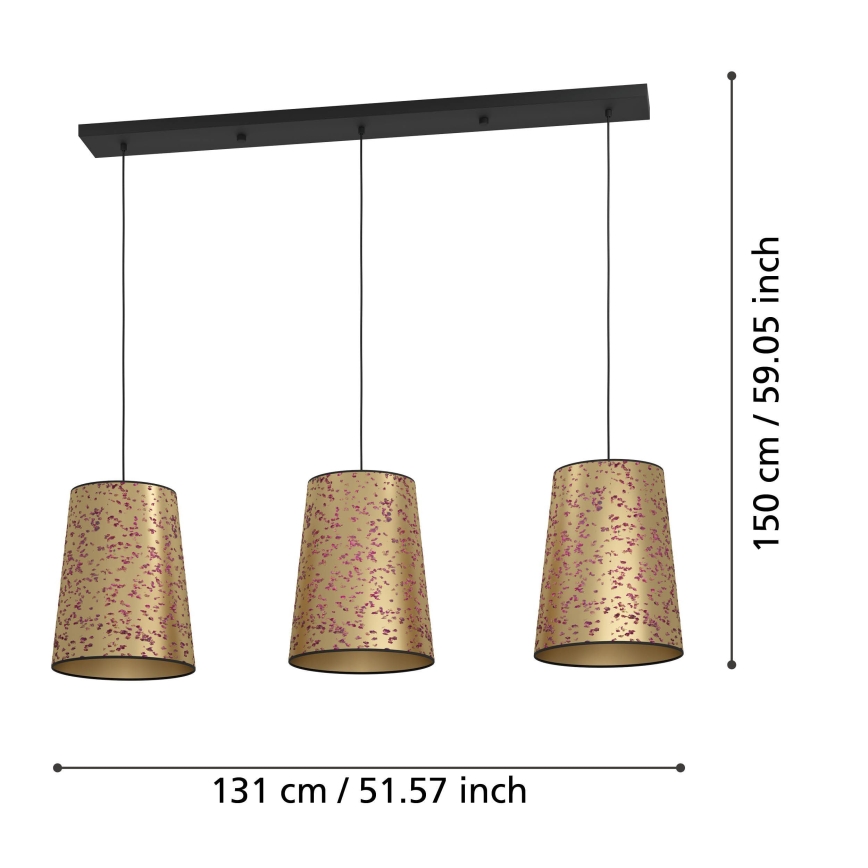 Eglo - Lámpara colgante 3xE27/25W/230V dorado/rosa
