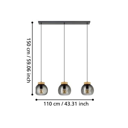 Eglo - Lámpara colgante 3xE27/40W/230V ahumado