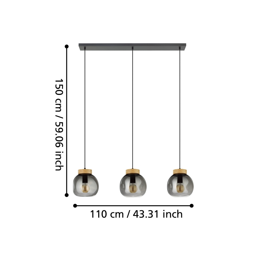 Eglo - Lámpara colgante 3xE27/40W/230V ahumado