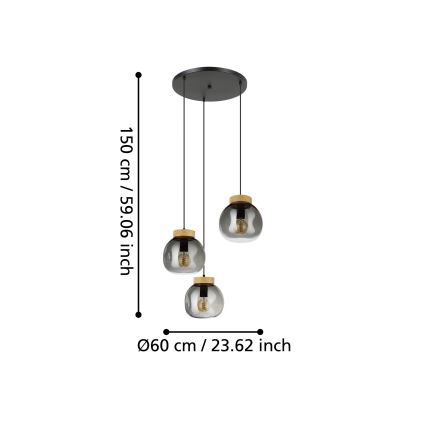 Eglo - Lámpara colgante 3xE27/40W/230V ahumado
