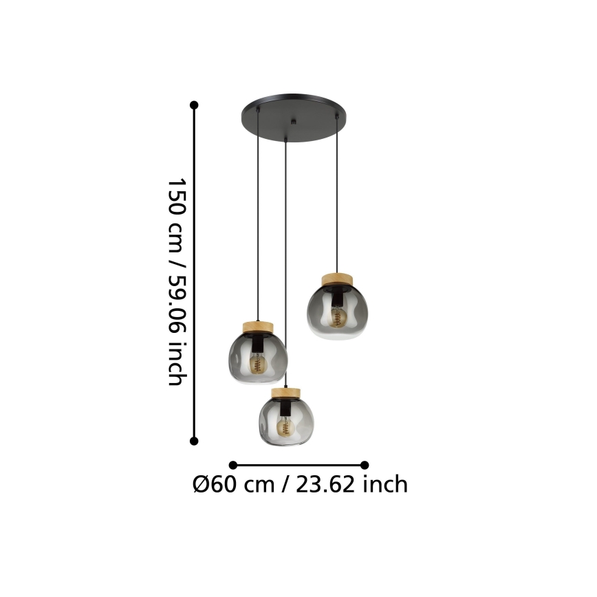 Eglo - Lámpara colgante 3xE27/40W/230V ahumado