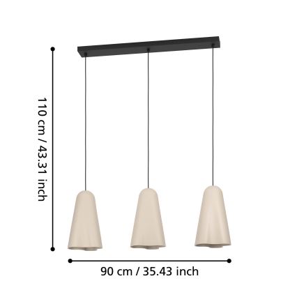 Eglo - Lámpara colgante 3xE27/40W/230V beige