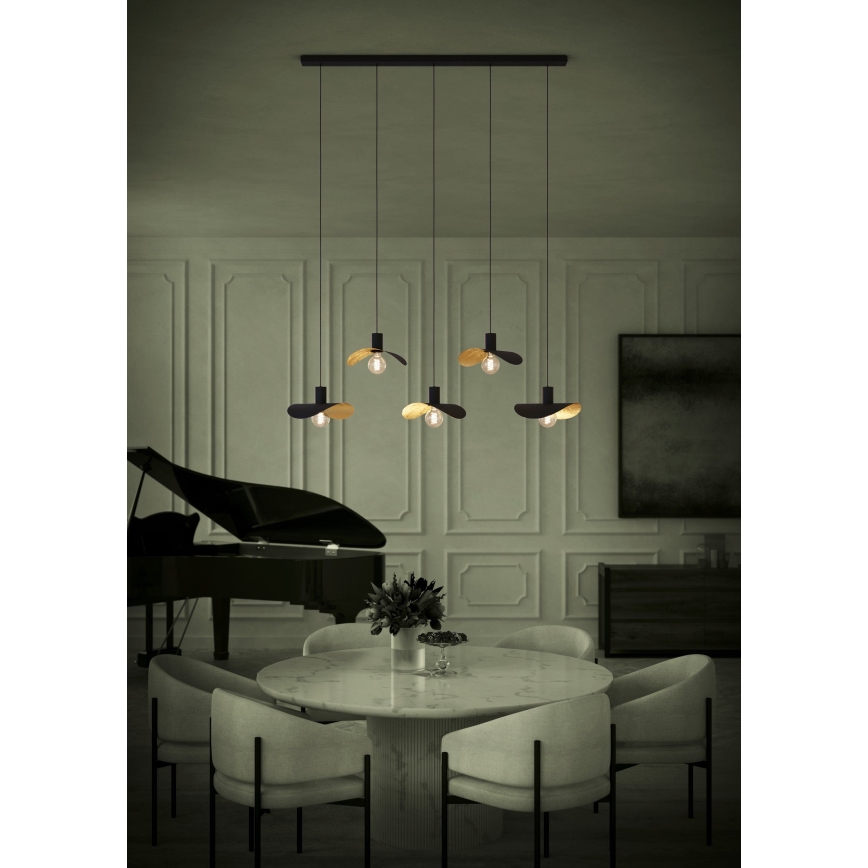 Eglo - Lámpara colgante 5xE27/40W/230V negro/dorado