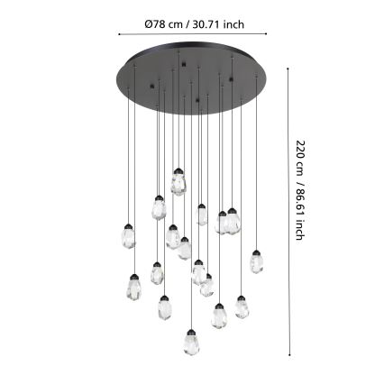 Eglo - Lámpara de araña LED regulable 17xLED/3W/230V 3000K negro/transparente
