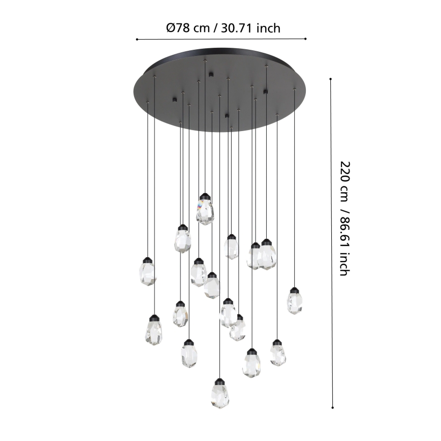 Eglo - Lámpara de araña LED regulable 17xLED/3W/230V 3000K negro/transparente