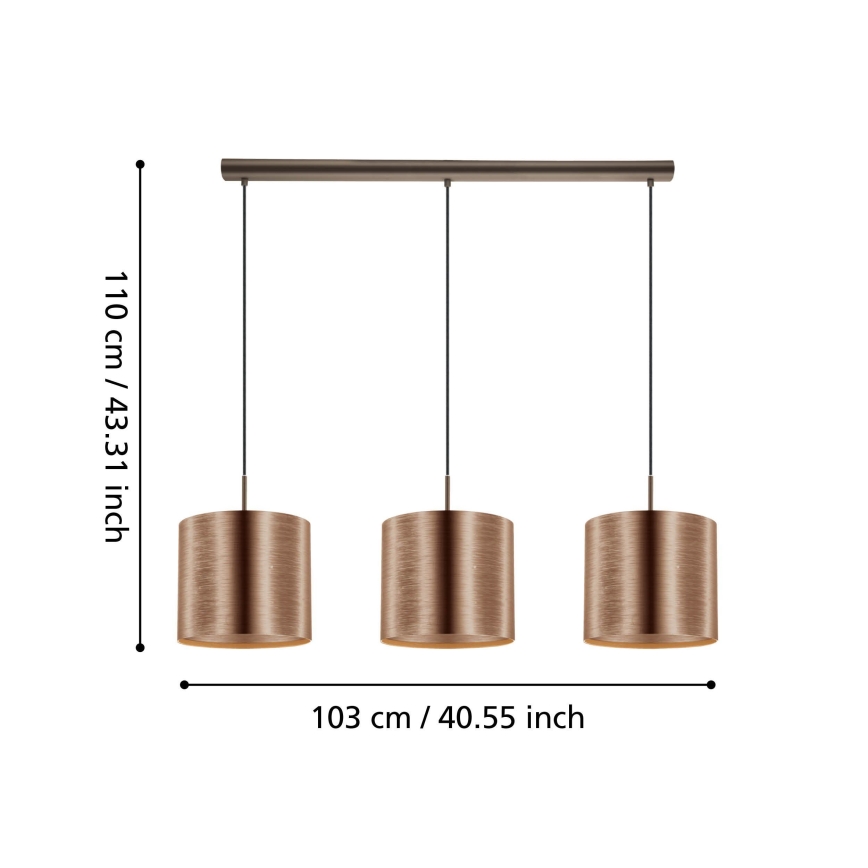 Eglo - Lámpara colgante 3xE27/60W/230V cobre