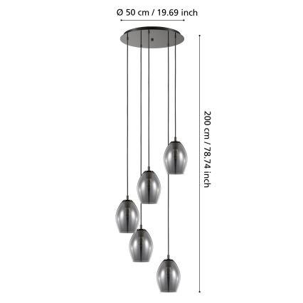 Eglo - Lámpara colgante 5xE27/60W/230V ahumado