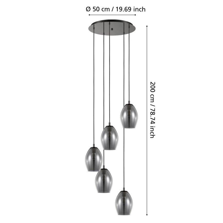 Eglo - Lámpara colgante 5xE27/60W/230V ahumado