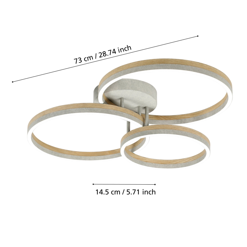 Eglo - Lámpara de techo LED regulable LED/12,5W/230V + 2xLED/15,5W 3000K gris/roble