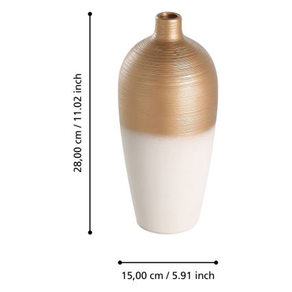 Eglo - Jarrón de ceramica 28x15 cm blanco/dorado