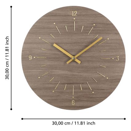 Eglo - Reloj de pared 1xAA diá. 30 cm marrón