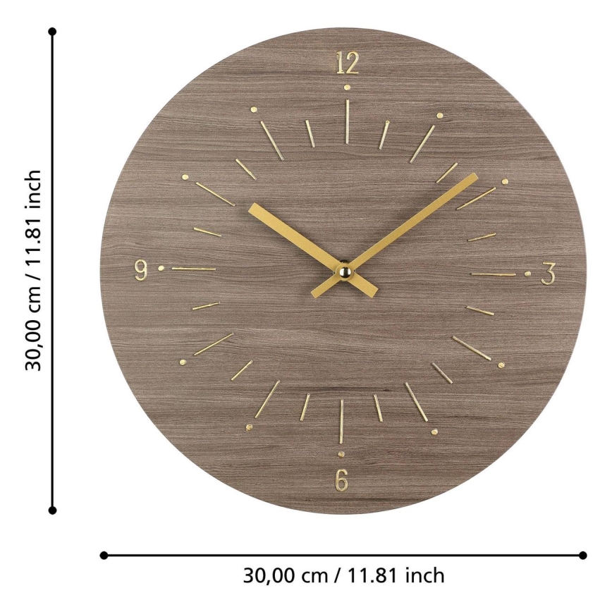 Eglo - Reloj de pared 1xAA diá. 30 cm marrón