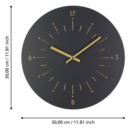 Eglo - Reloj de pared 1xAA diá. 30 cm negro