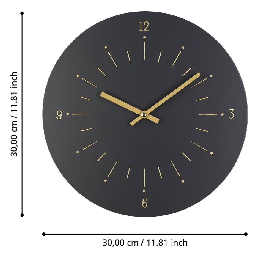 Eglo - Reloj de pared 1xAA diá. 30 cm negro