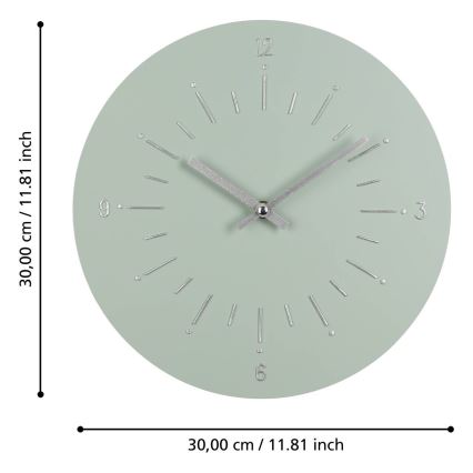 Eglo - Reloj de pared 1xAA diá. 30 cm verde