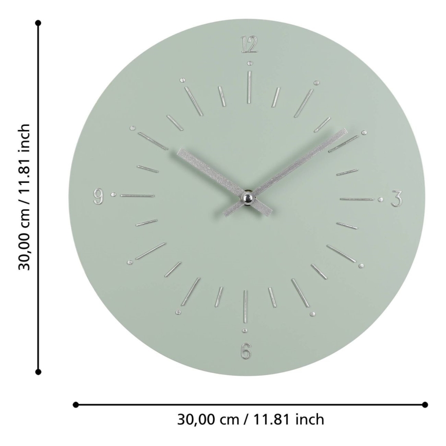 Eglo - Reloj de pared 1xAA diá. 30 cm verde