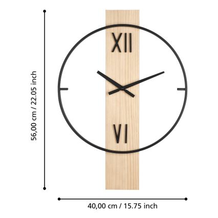 Eglo - Reloj de pared 1xAA 56x40 cm madera/metal - FSC Certificado
