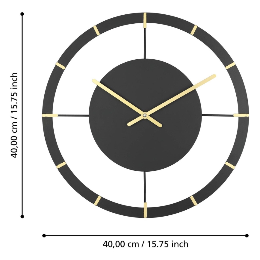 Eglo - Reloj de pared 1xAA diá. 40 cm negro/dorado