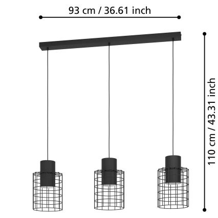 Eglo - Lámpara colgante 3xE27/40W/230V negro