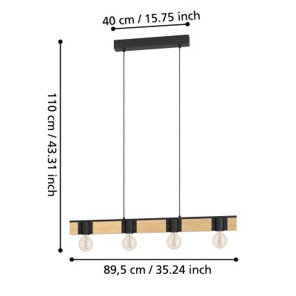 Eglo - Lámpara colgante 4xE27/40W/230V