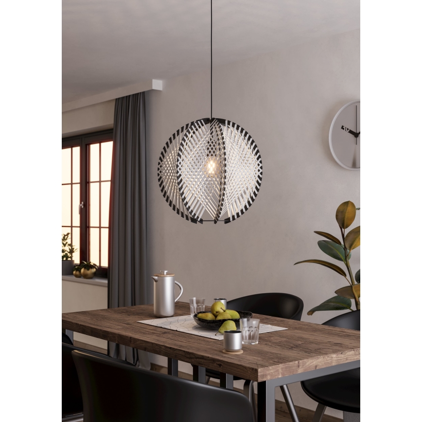Eglo - Lámpara colgante 1xE27/40W/230V diá. 48 cm blanco/negro