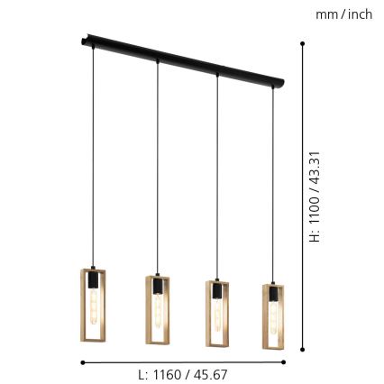 Eglo - Lámpara colgante 4xE27/60W/230V