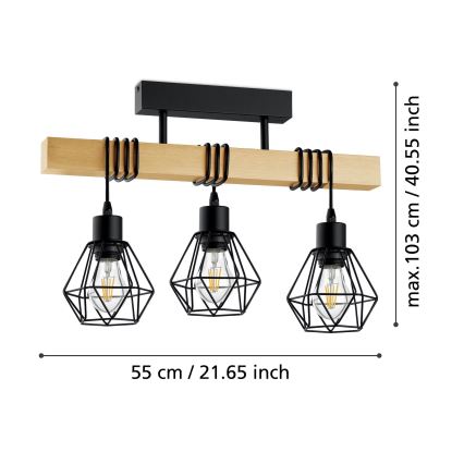 Eglo - Lámpara de techo TOWNSHEND 3xE27/60W/230V - FSC Certificado