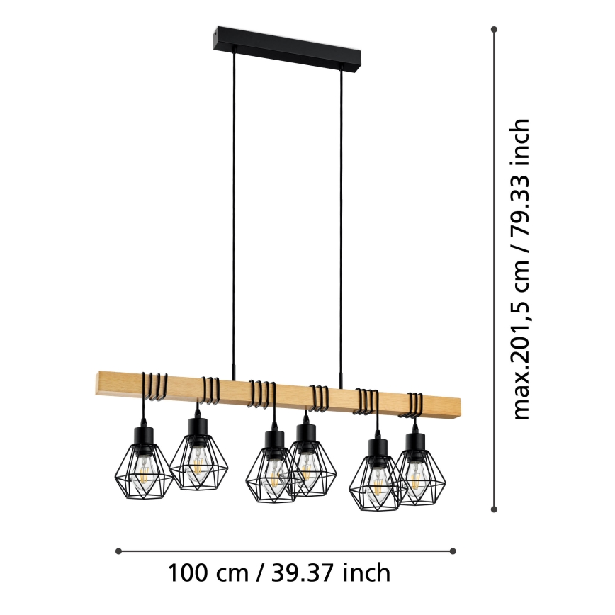 Eglo - Lámpara colgante TOWNSHEND 6xE27/60W/230V - FSC Certificado