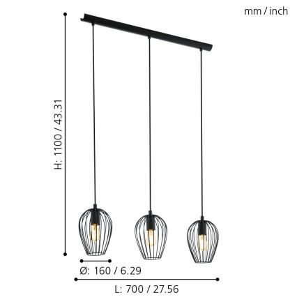 Eglo - Lámpara colgante 3xE27/60W/230V