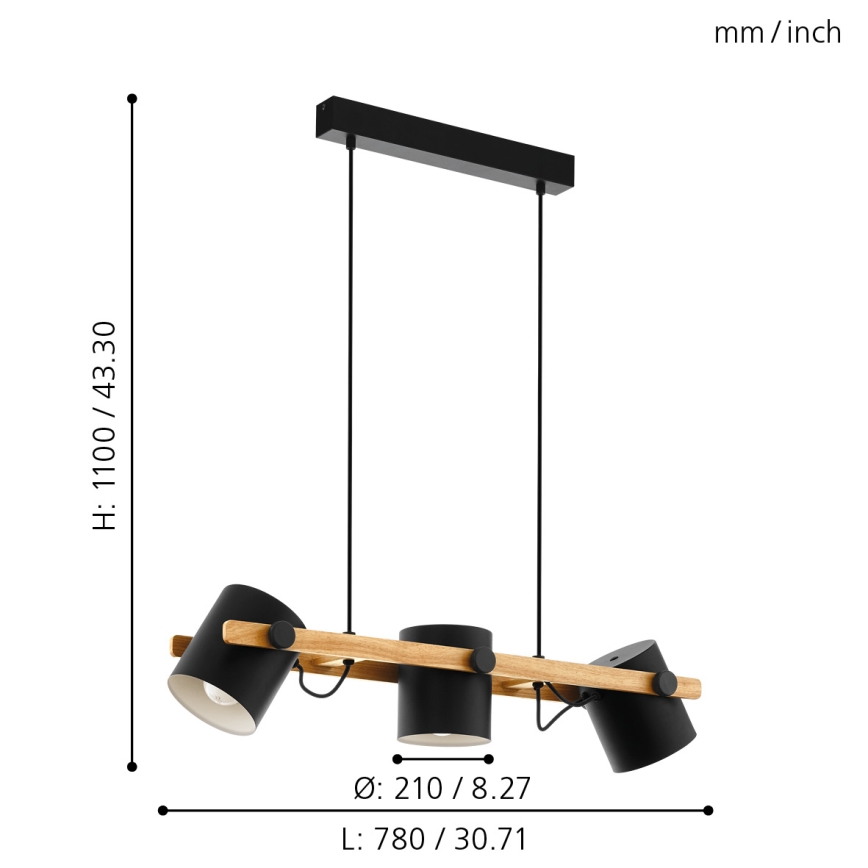 Eglo 55234 - Lámpara colgante HORNWOOD 3xE27/60W/230V