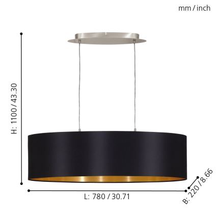 Eglo 55266 - Lámpara colgante MASERLO 2xE27/60W/230V negro