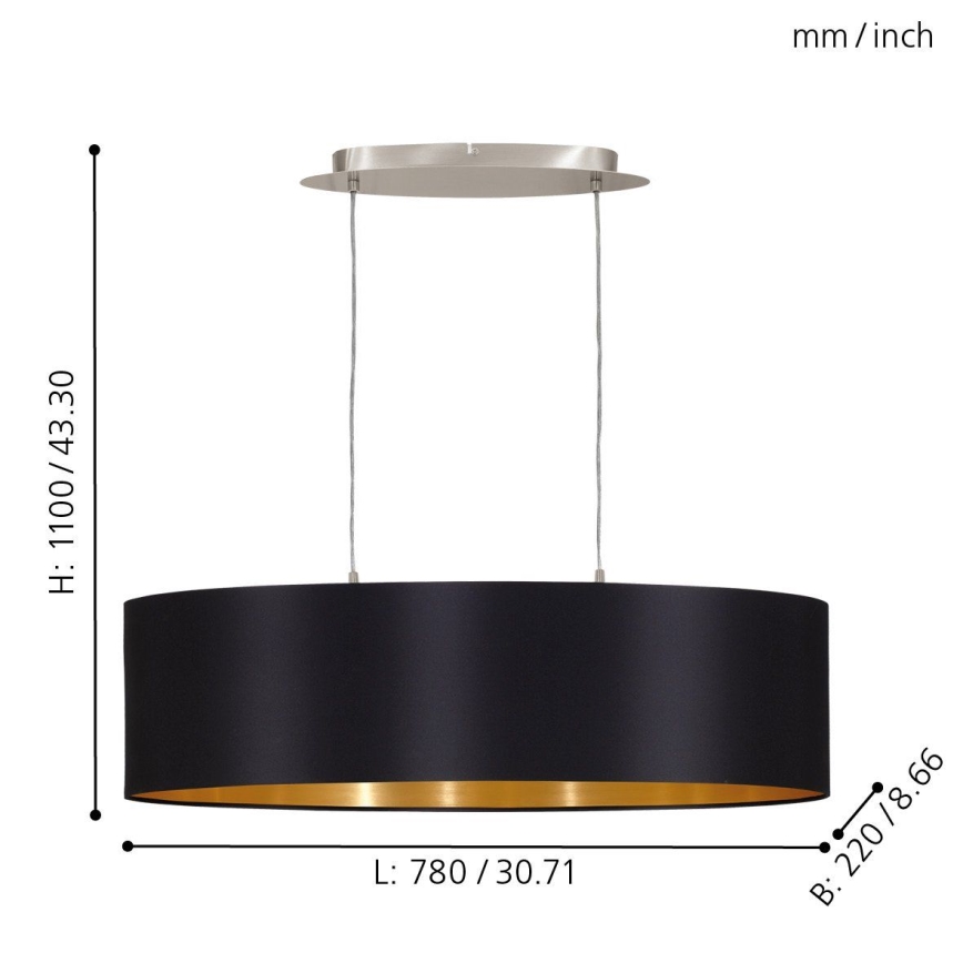 Eglo 55266 - Lámpara colgante MASERLO 2xE27/60W/230V negro
