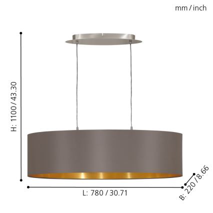 Eglo 55271 - Lámpara colgante MASERLO 2xE27/60W/230V marrón