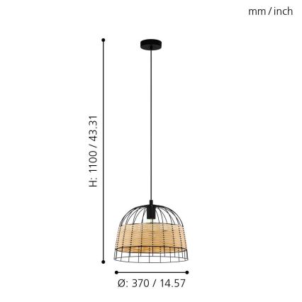 Eglo 55709 - Lámpara colgante ANWICK 1xE27/40W/230V ratán