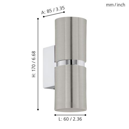 Eglo 64794 - Aplique LED PASSA PRO 2xGU10/3,3W/230V 3000K cromo mate