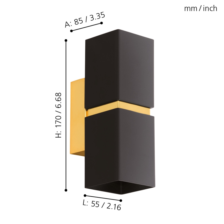 Eglo 64798 - Aplique LED PASSA PRO 2xGU10/3,3W/230V 3000K negro/dorado