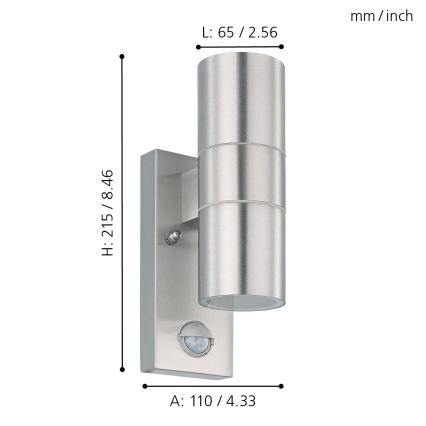 Eglo 79594 - LED Aplique para exterior con sensor ARAPONGAS 2xGU10/2,8W/230V IP44 cromo mate