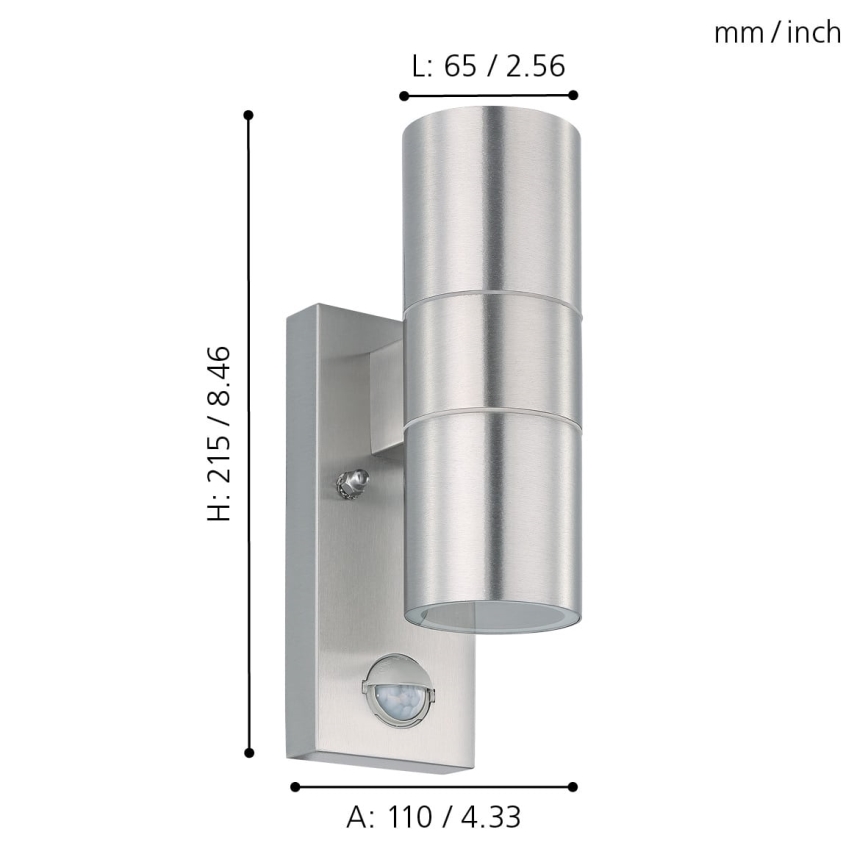 Eglo 79594 - LED Aplique para exterior con sensor ARAPONGAS 2xGU10/2,8W/230V IP44 cromo mate