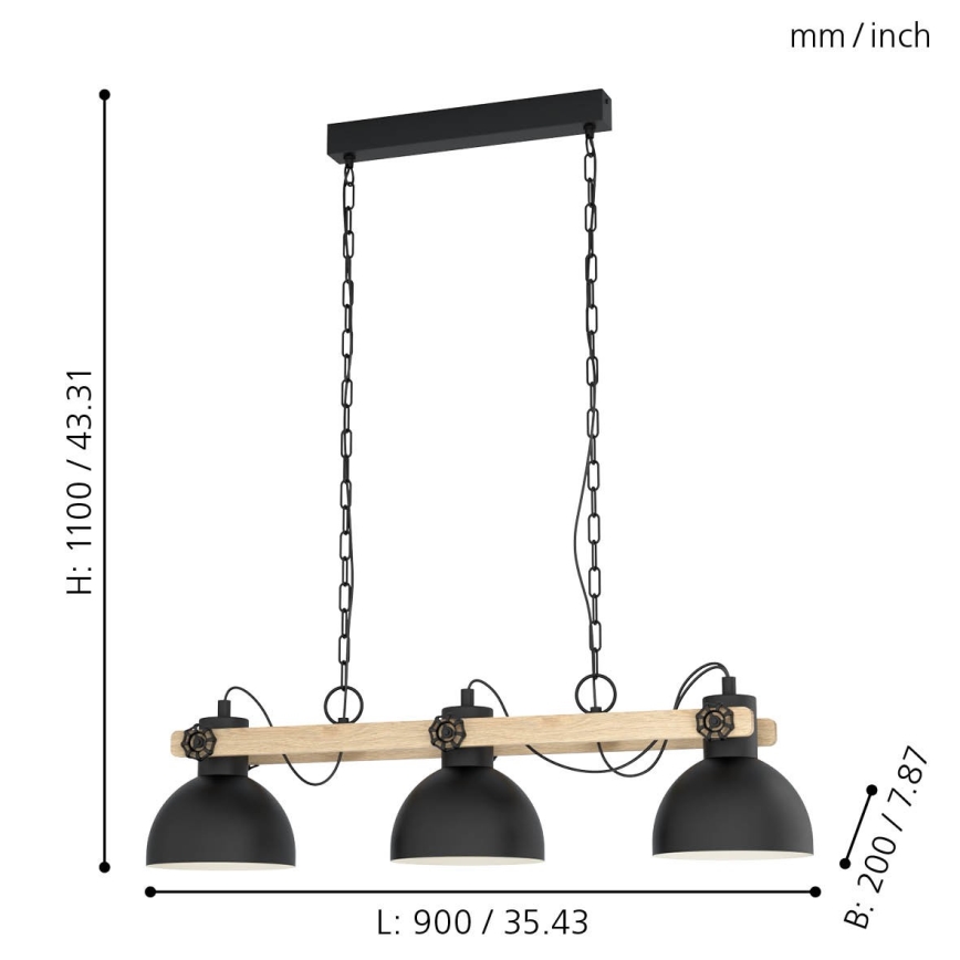 Eglo 79896 - Lámpara colgante con cadena LUBENHAM 3xE27/28W/230V