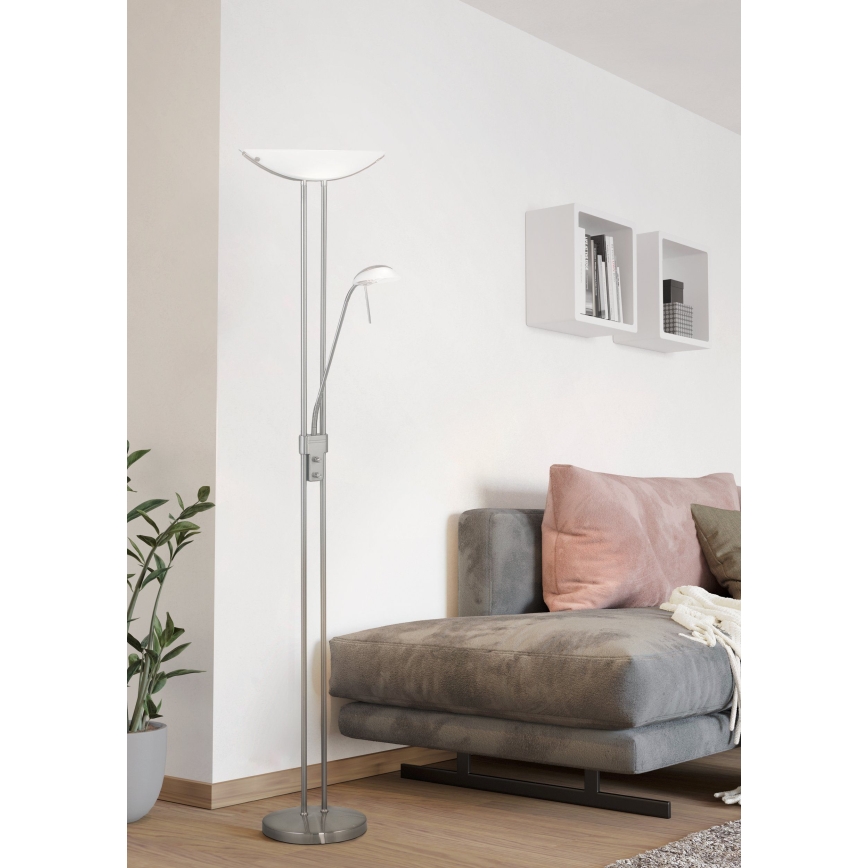EGLO 85971 - Lámpara de pie regulable BAYA 1xR7s/230W+1xG9/33W cromo mate