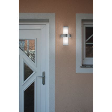 Eglo - Aplique exterior 2xE27/60W plateado / blanco IP44