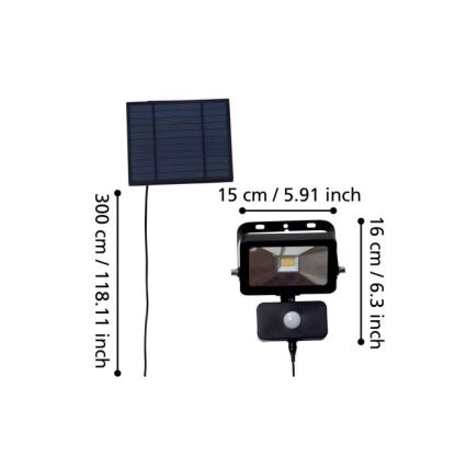 Eglo - Proyector solar LED con sensor 15xLED/0,03W/3,7V 2600 mAh IP44
