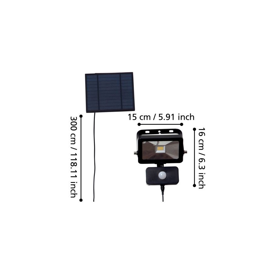 Eglo - Proyector solar LED con sensor 15xLED/0,03W/3,7V 2600 mAh IP44