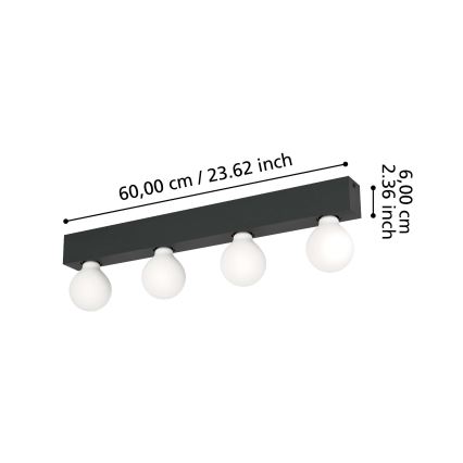 Eglo - Aplique 4xE27/40W/230V negro