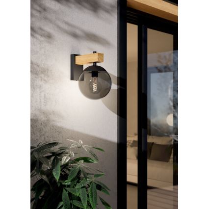 Eglo - Aplique de exterior 1xE27/40W/230V negro/madera IP44