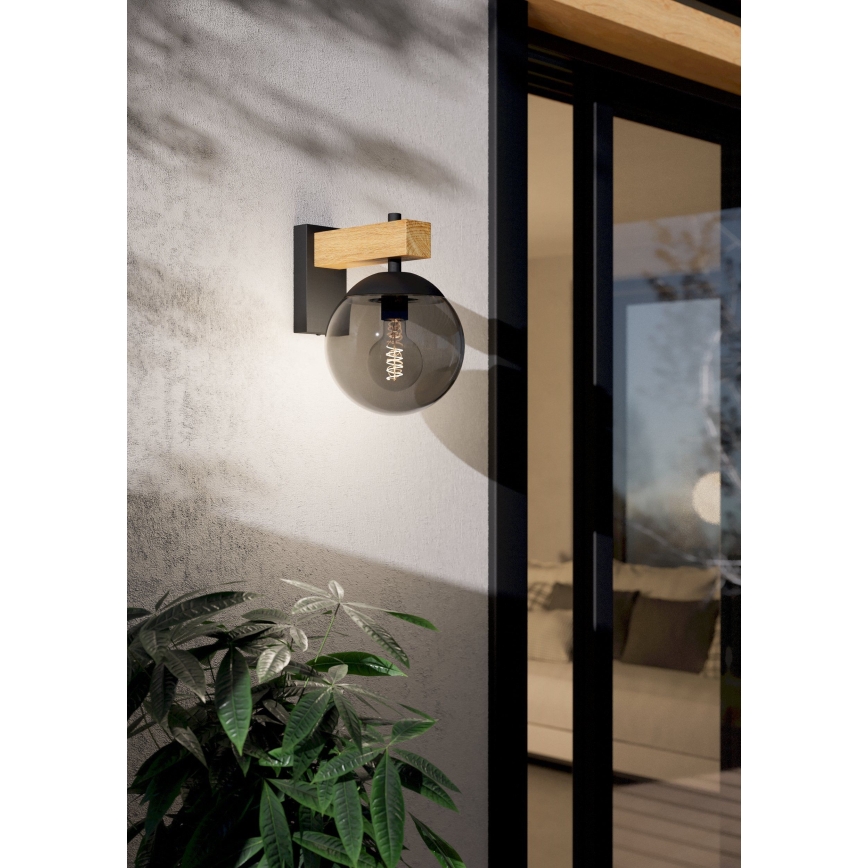 Eglo - Aplique de exterior 1xE27/40W/230V negro/madera IP44