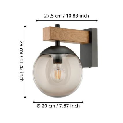 Eglo - Aplique de exterior 1xE27/40W/230V negro/madera IP44